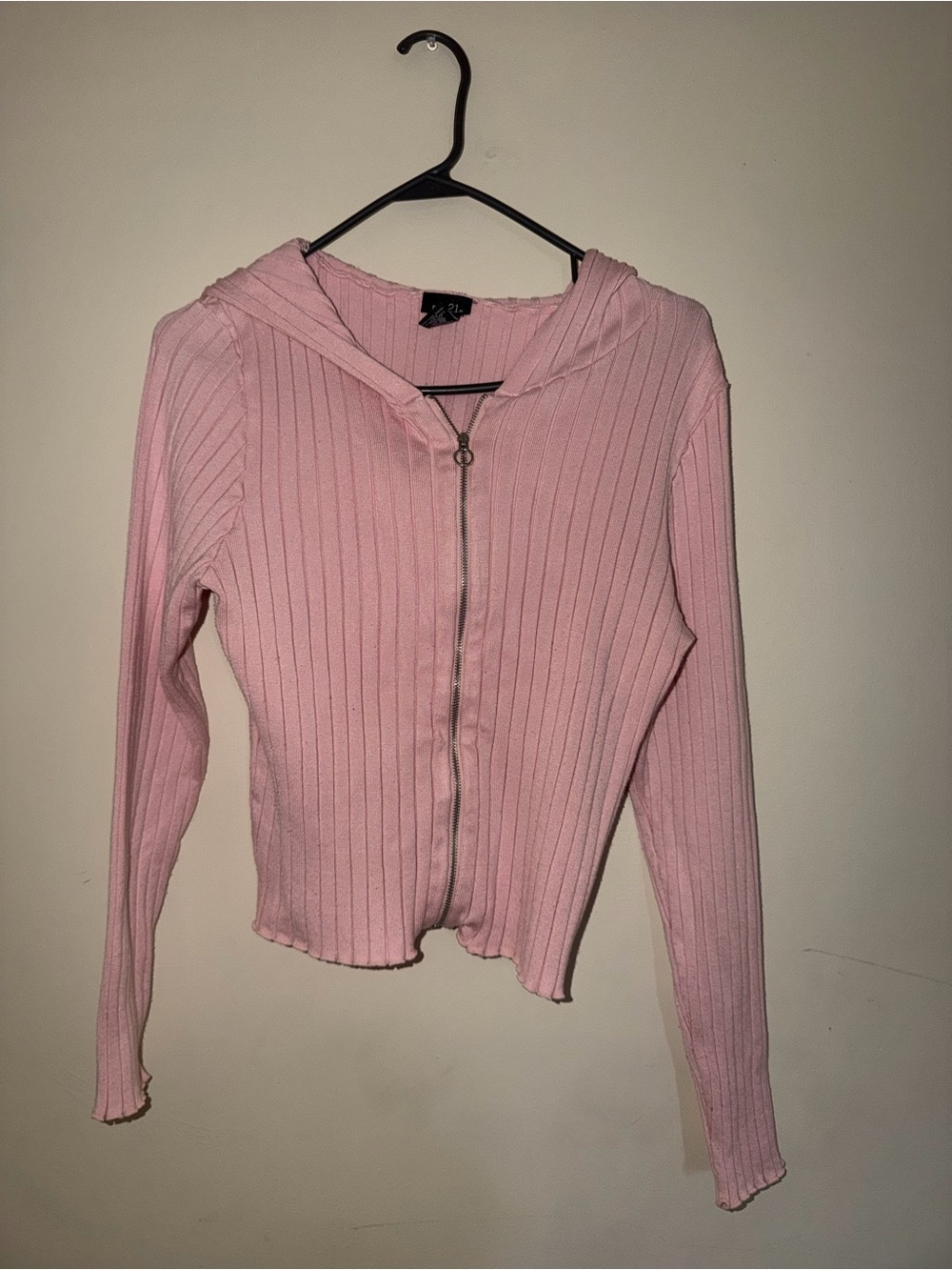 Rue21 Pink Ribbed Zip-Up Hooded Top